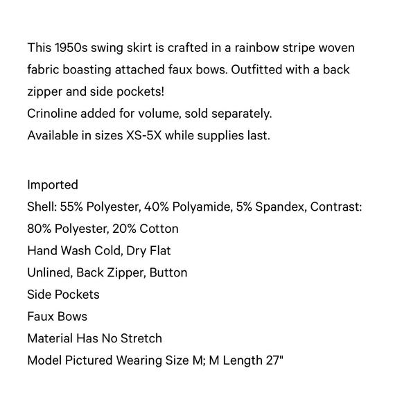 Unique Vintage 1950’s Rainbow Stripe Gellar Swing Skirt S NWOT - Picture 4 of 4